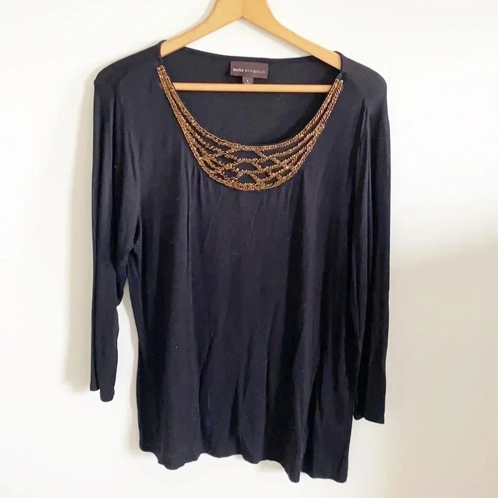 Dana Buchman Black Beaded Top